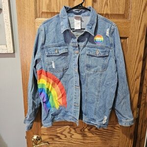 Denim M&M Jacket with Rainbow Patch Pride